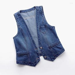 Veste de veste de gilet en jean pour femmes 2024 Spring d'été Wemon Washingon Streetwear Streetwear Single Breasted Jeans Tops 6xl
