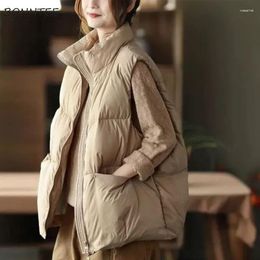 Damenwesten Frauen Koreanischer Stil Lose Elegante Mode Vintage Warm Allgleiches Streetwear Freizeit Solide Büro Dame Taschen Reißverschluss Chic