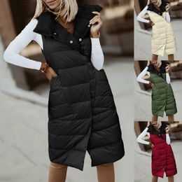 Gilets pour femmes femmes longues vers le bas vêtements d'extérieur pour femmes bouton de revers rembourré sans manches gilet d'hiver femme 2023 dans les vêtements d'extérieur