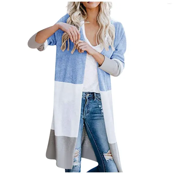 Chalecos de mujer Mujeres de manga larga Color Bolsillo a rayas Casual Punto Outerwear Cardigan Suéter Femenino Algodón Cardigans Abrigo Damas