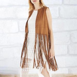 Vêtes de femmes Femmes Long Pilariels Suede Vest Vintage Inspiré de gilet à franges Open Front Hollow For Chic