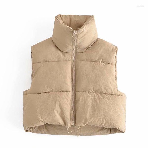 Gilets pour femmes femmes gilet en coton gonflé fermeture éclair col montant sans manches surdimensionné léger rembourré recadrée matelassé veste chaude d'hiver