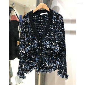Femmes gilets femmes coréen automne 2022 Design col en v gland laine pull Cardigan ample mode vérifier manteau