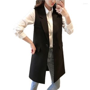 Gilets pour femmes Femmes Printemps Coréen Mode Longue Vêtements d'extérieur Femmes Cardigan 5XL Plus Taille Sans manches Veste Femme Élégant Slim Noir