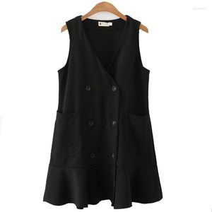 Damesvesten dames wilde dubbele breasted v-neck plus size ruche dames vest jurk 2022 lente waistcoat Koreaanse vestido mujer