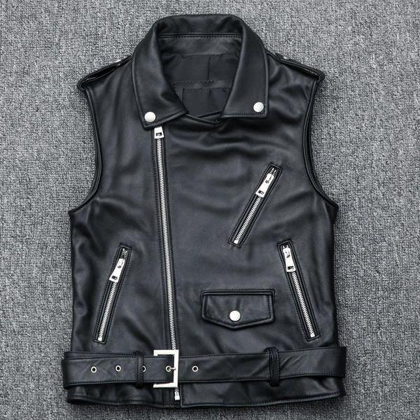 Chalecos de mujer para mujer, chaleco de piel de oveja para motociclista, chaleco corto con cremallera, chaleco auténtico, chaqueta sin mangas de talla grande 4XL