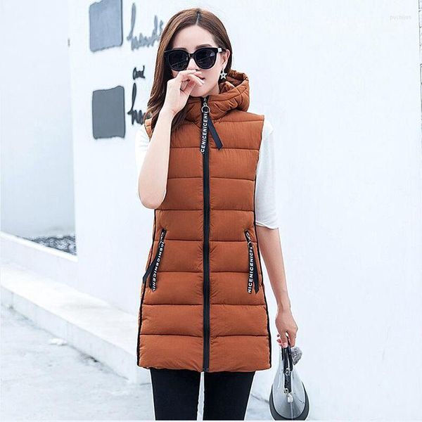 Vêtes pour femmes Zozowang Winter Vest Women 2022 Fashion Waistcoat Army Green Slim Hooded Cotton Padded Warm Long Femme