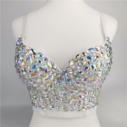 Damesvesten vrouwen sexy ab gekleurde strass bustier crop top spaghetti riem push up bralette glitter club feest corset bh -vest