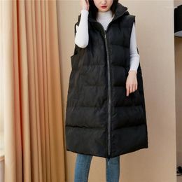 Damesvesten dames mouwloos vest lang naar beneden katoenen jas massief Korea capuchon met capuchongevulde losse vrouwtjes 2023 mode casual winterjas v259