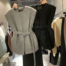 Chalecos de mujer Mujeres Vendaje sólido Moda coreana Otoño Invierno Suéteres delgados Vintage All Match Pull Femme Hiver Tops 2024 Abrigo gris