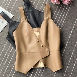 Damesvesten Women Street Fashion Pu Faux Leather onregelmatige Hem Zipper Waistcoat Vintage Stijlvol Vest Vrouw bovenkleding Chic Tops 221117