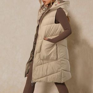 Gilets pour femmes Femmes Tempérament Long Gilet Veste Sleveless Sweats à capuche Full Zipper Manteaux Épaissi Chaud Coupe-vent Poches pour