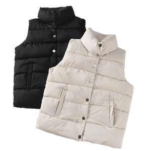 Femmes gilets femmes gilet 2023 couleur unie sans manches coupe-vent court col montant ample Extra épais hiver gilet pour un usage quotidien