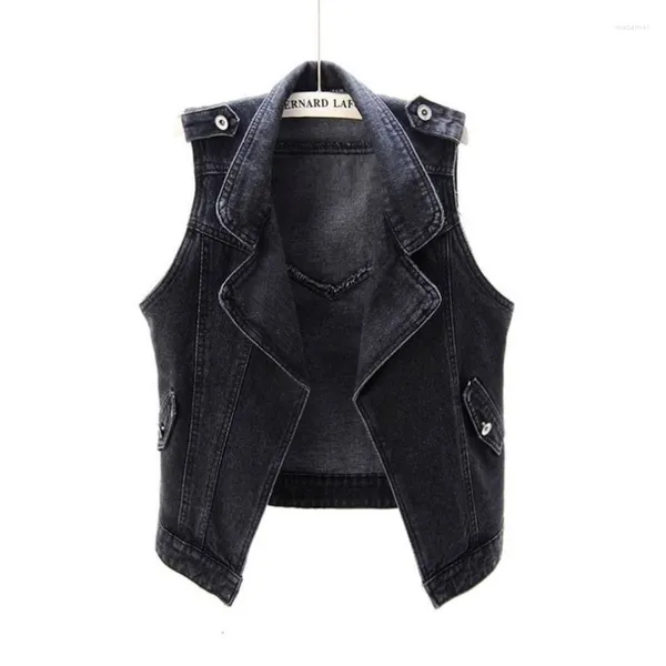 Chalecos de mujer Chaleco de mujer Vintage Negro Corto Denim Cardigan Casual Flojo Sin mangas Chaqueta Abrigo Coreano Jeans Chaleco Gilet Femenino