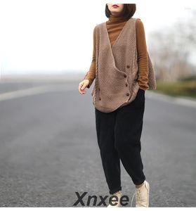 Femmes gilets femmes Vintage tricoté manteaux 2023 printemps couleur unie bouton décontracté chiffons lâche Style chinois Xnxee