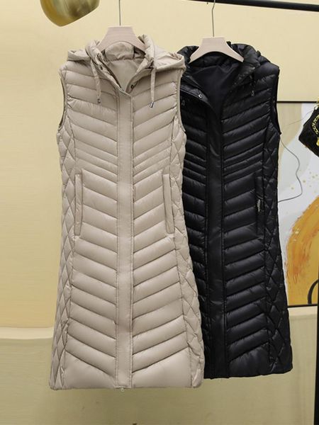 Chalecos de mujer Mujeres Chaleco Sin mangas Chaleco Auutmn Invierno Con Capucha Coreano Cálido Engrosamiento Puffer Abrigo Femenino Casual Sólido Largo Parkas Mujer