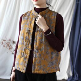 Gilets pour femmes femmes hiver 2023 imprimé vintage rembourré coton style chinois vêtements chauds manteaux élégants gilet ethnique
