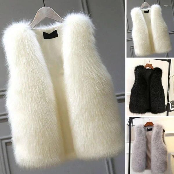 Gilets pour femmes Femmes hiver fausse fourrure gilet moelleux doux sans manches point ouvert avant cardigan coupe mince résistant au froid plus taille dame gilet