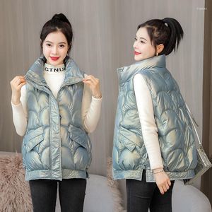 Femmes gilets femmes hiver gilet 2023 automne chaud surdimensionné coton vers le bas gilet mode coréenne épais lumineux col montant vêtements d'extérieur courts