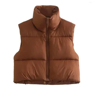 Gilets pour femmes Femmes Hiver Chaud Crop Gilet Sans Manches Col Montant Léger Puffer Gilet Vêtements D'extérieur