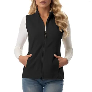 Gilets pour femmes Femmes Hiver Zipper Vest Manteau Mode Full Zip-Up Col Stand Up Velours Épaissi Veste sans manches en plein air