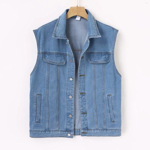 Gilets pour femmes Femmes Casual Denim Gilet Jean Veste Sans Manches Collier En Détresse Outwear Cool Couleur Bonbon Simple Boutonnage ButSlim Court