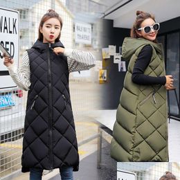 Damesvesten dames mouwloos vest long down jas massief Korea capuchon met capuchongevulde losse vrouwtjes dames mode casual winterjas 230424 dhexp