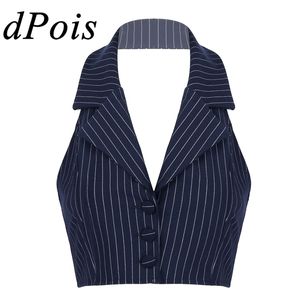 Femmes Gilets Femmes Stripe Élégant OL Gilet Costume Gilet Halter Neck V-Neck Office Ladies Crop Tops Business Formal Work Wear Mujer 220928