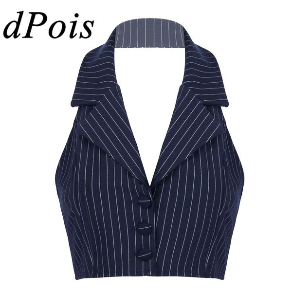 Gilets pour femmes Femmes Stripe Élégant OL Gilet Costume Gilet Halter Col V-Cou Bureau Dames Crop Tops Business Formel Work Wear Mujer 221125