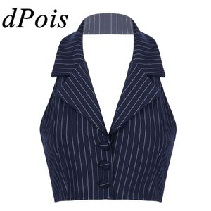 Gilets pour femmes Gilets à rayures pour femmes Élégant OL Gilet Costume Gilet Halter Neck VNeck Office Ladies Crop Tops Business Formal Work Wear Mujer 230215