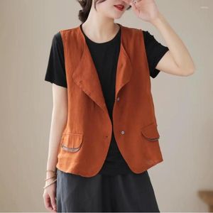 Vrouwen Vesten Womens Zomer Katoen Linnen Vest Tops Vrouwelijke O Neck Button Mouwloze Jassen Voor Vrouwen Mujer Casual Vest