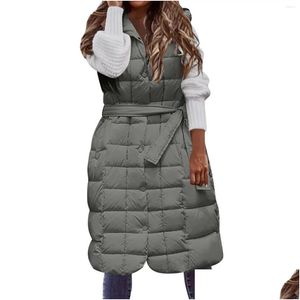 Women's Vests Gilets pour femmes longs surdimensionnés vers le bas à capuche manteaux d'extérieur gonflés hiver chaud sans manches veste de mode pour la livraison directe Appa Otean