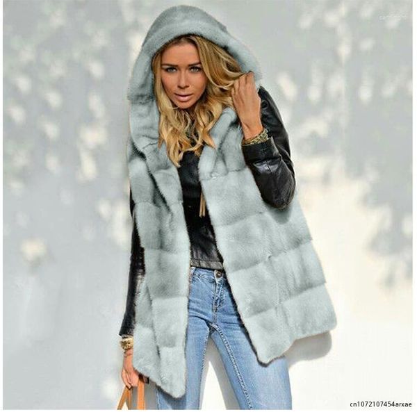 Chalecos de mujer para mujer invierno grueso chaleco con capucha abrigo de piel sintética sólido sin mangas chaleco cuerpo más cálido chaqueta casual peludo outwear