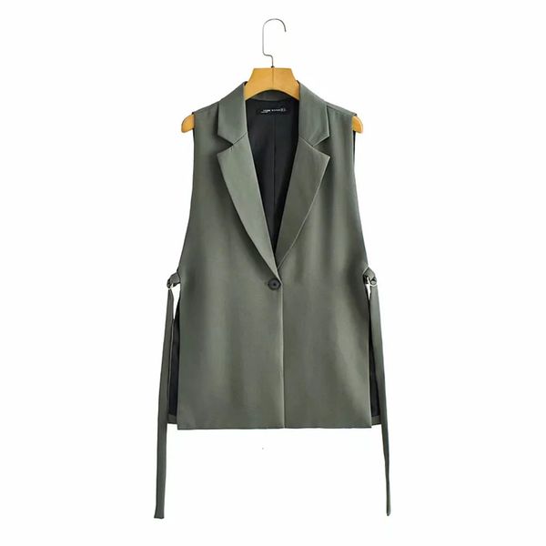 Gilets pour femmes XEASY été femmes décontracté gris fente latérale col en V un bouton gilet femme Vintage gilet sans manches dames Chic Top 230322