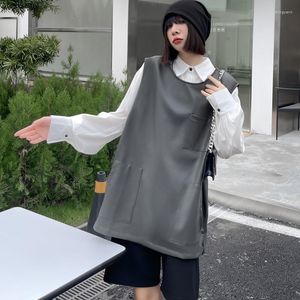 Damesvesten Xuxi Lederen Vest Women 2022 Hoogte hoogwaardige pullover Streetwear Stitching Mouwloze Safari Style E3352
