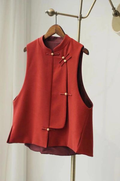 Gilets pour femmes année de la vie robe de bataille Niche Unique Chic petit Style chinois rouge gilet manteau femme automne et hiver