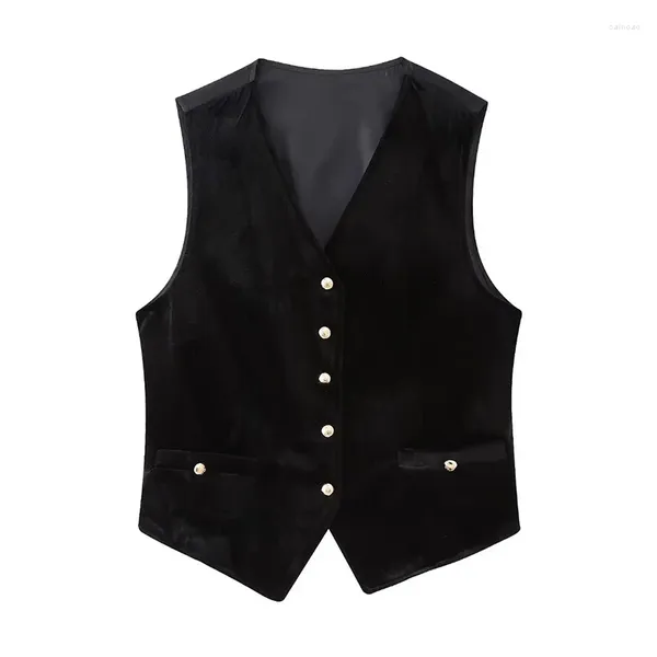 Chalecos de mujer YENKYE High Street Mujeres Negro Sin mangas V Cuello Patchwork Terciopelo Chaleco Chic Tops