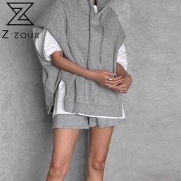 Damesvesten z-zoux vrouwen vestig mouwloze hooded onregelmatige hoodie jassen asymmetrie losse casual lange taille jas voor 2022 mode luci22