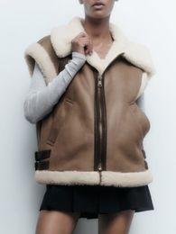 Chalecos de mujer ZBRA Otoño Invierno chaleco polar abrigo mujer moda chaqueta empalme chaleco sin mangas señoras prendas de vestir cálidas Tops 221207