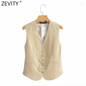 Gilets Femmes Zevity 2024 Femmes Mode Simple Boutonnage Sans Manches Slim Gilet Veste Dames Affaires Casual Gilet Chic Populaire Tops