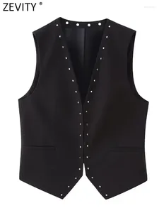 Damesvesten Zevity 2024 Damesmode V-hals Klinknagel Ontwerp Slanke Vest Jas Dame Mouwloos Casual Zakelijk Vest Tops CT5691