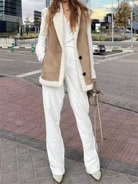 Damesvesten zxqj dames 2023 mode dikke warme faux shearling losse vest vintage mouwloze voorste knoppen vrouwelijke bovenkleding chic veste