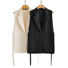 Gilets pour femmes ZXQJ Femmes Mode Solide Fente Latérale Un Bouton Gilet Vintage Costume Col Sans Manches Survêtement Chic Veste Femme 220913