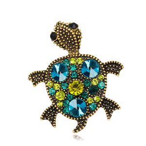 Dames vintage steentjes kleine schildpad broche brons kleurrijke kristallen speld interessante mode-sieraden voor pak jas jas
