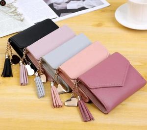 Cartera de mujer Linda estudiante borla colgante tendencia corta pequeña moda PU carteras monedero señoras tarjetero para mujer DB915