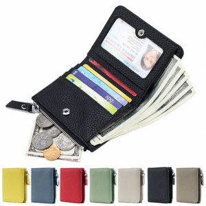 Portefeuille pour femme RFID bloquant le portefeuille en cuir compact à deux volets pour femme Poche à monnaie à glissière Petit sac à main pour femme avec fenêtre d'identification 01SD #