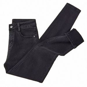 Jeans chauds pour femmes Hiver Jeans chauds en peluche Fi Pantalons en denim élastiques Pantalons serrés décontractés L7vM #
