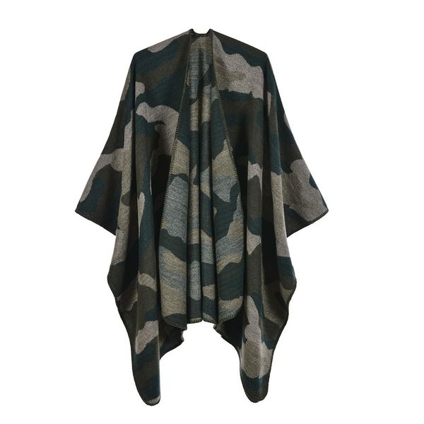 Modèle de camouflage militaire chaud des femmes Ponchos et capes châles surdimensionnés Cardigan enroule un manteau en cachemire épais pour les voyages