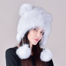 Chapeau chaud en vraie fourrure de renard pour femmes, chapeau haut-de-forme, chapeau melon russe, bonnets extensibles, casquette de Ski en plein air