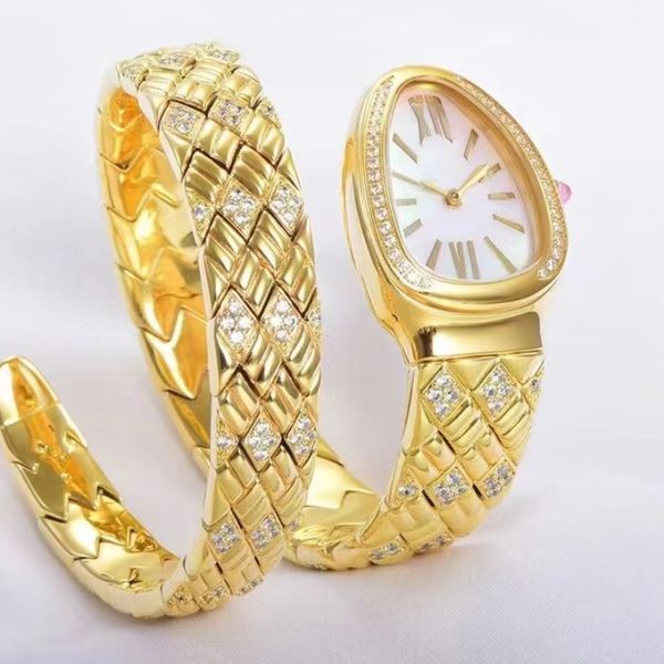 Reloj femenino, 32 mm, acero inoxidable, en forma de serpiente de doble herida, movimiento de cuarzo importado, correa de resorte, transporte sin brazalete pequeño